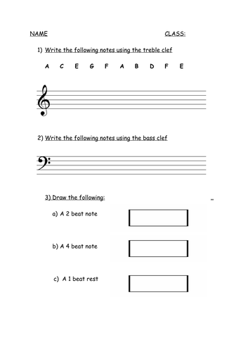 basic music theory assessment worksheet teaching resources