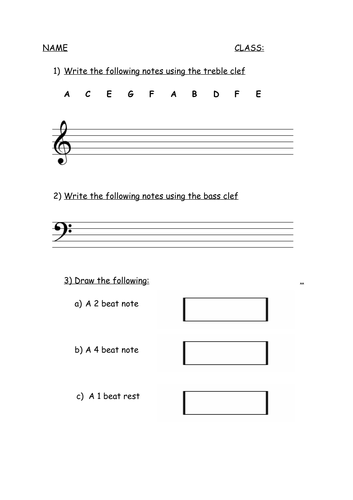 Basic Music Theory Assessment/Worksheet