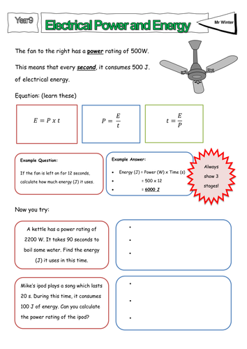 Electricity, Power and Time  worksheet