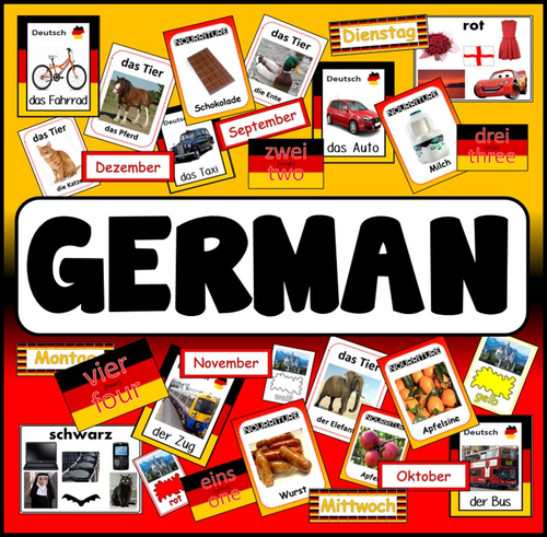 GERMAN  RESOURCES display posters flashcards colours food animals days months numbers LANGUAGE