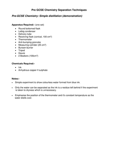 Pre-GCSE Chemistry Separation techniques