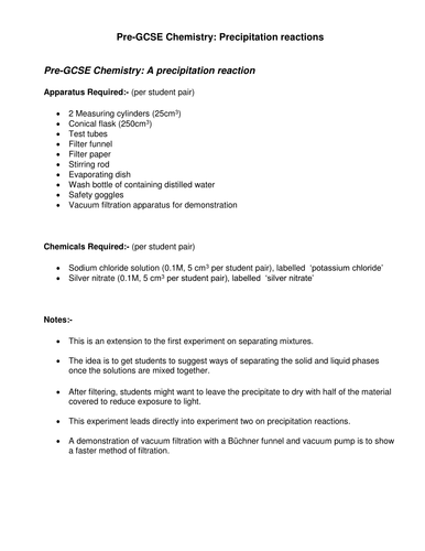 Pre-GCSE Chemistry Precipitation reactions