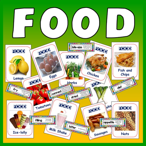 350 FOOD FLASHCARDS - DISPLAY TERMS SCIENCE TECHNOLOGY KS2-4 HEALTHY