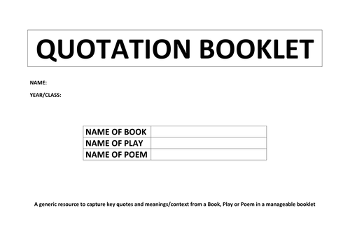 SHAKESPEARE - QUOTATION BOOKLET (AQA or Edexcel)