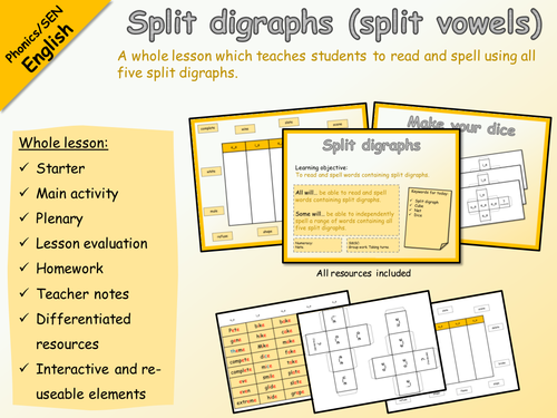 English - Phonics - Split digraphs / split vowels WHOLE LESSON