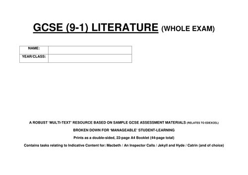 EDEXCEL - FULL EXAM PACK FOR: Macbeth / An Inspector Calls / Jekyll and Hyde / Catrin 