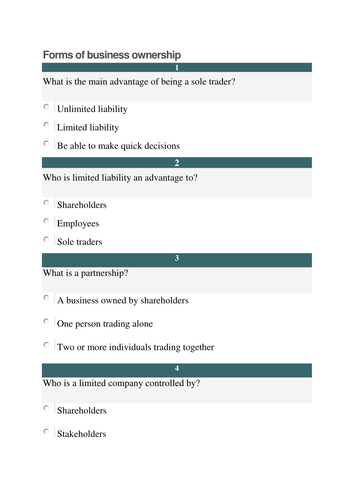 Business Ownership Test or Plenary 10 questions 