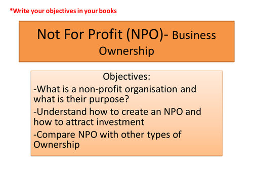 Business Ownership- Not for profit organisation
