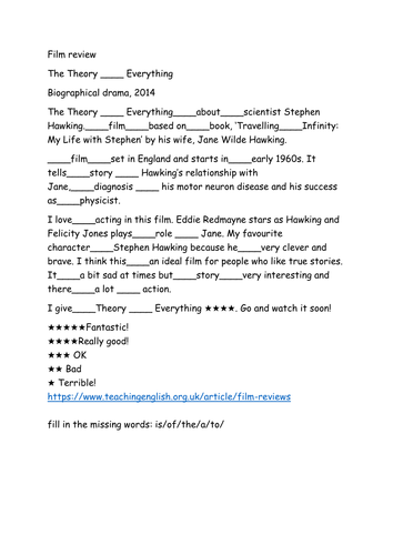 FILM REVIEWS WITH GAP FILLS