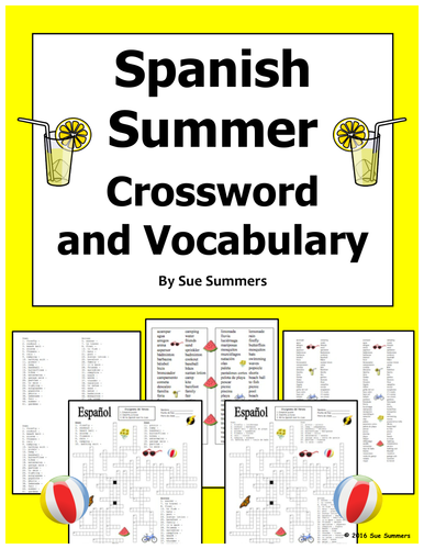 Spanish Summer Crossword Puzzle Worksheet and Vocabulary