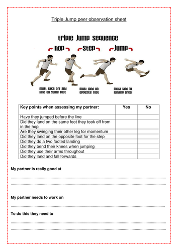 Triple Jump Peer Observation sheet