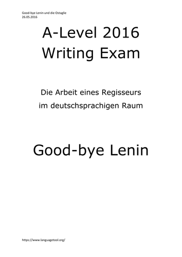 A2 German Writing Exam Cultural Topic Good-bye Lenin +Ostalgie