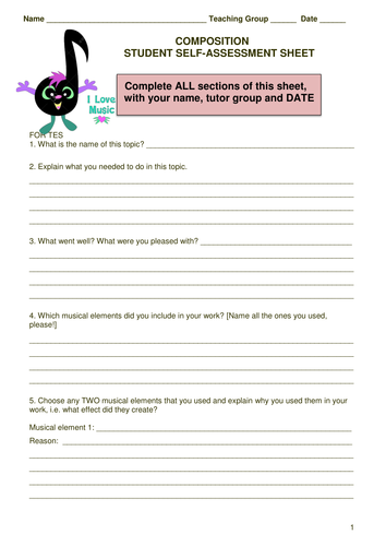 STUDENT SELF ASSESSMENT SHEET