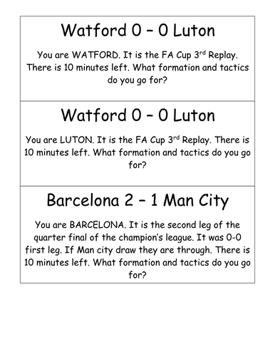 Scenario Cards for Football 