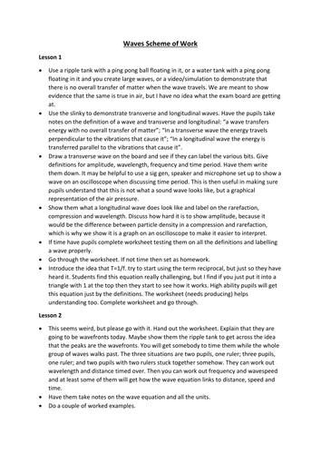 New AQA GCSE - Waves Scheme of Work (dual award)