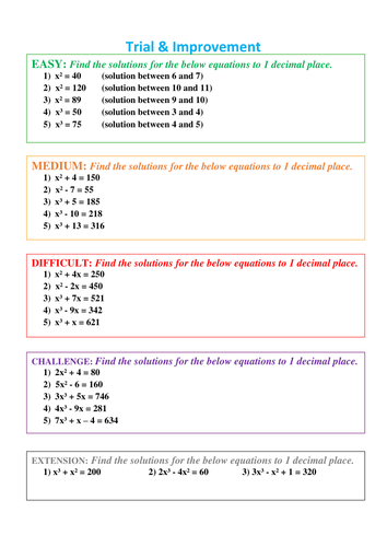 Trial & Improvement - Differentiated