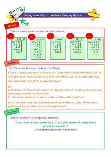 Dividing in a variety of contexts including missing number problems