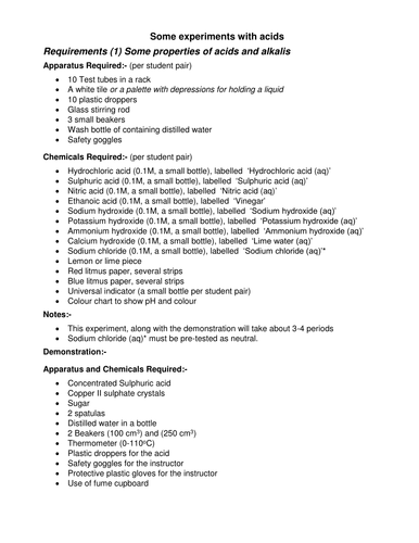 Pre-GCSE Chemistry -Some experiments with acids