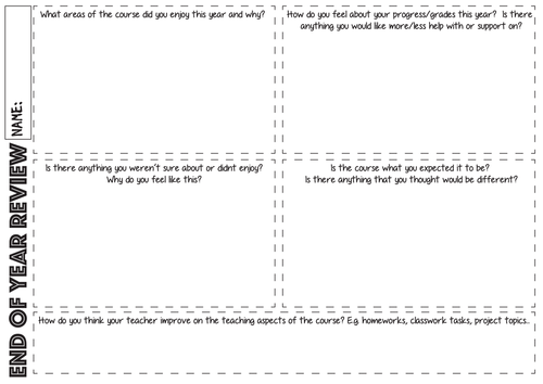 End of year review sheet