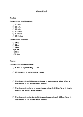 Year 6 Miles and Km | Teaching Resources