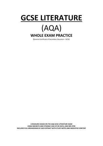 AQA LITERATURE EXAM - FOCUS ON PAPER 1 SECTIONS A AND B