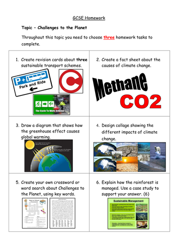 Edexcel A: Challenges to the Planet Homework