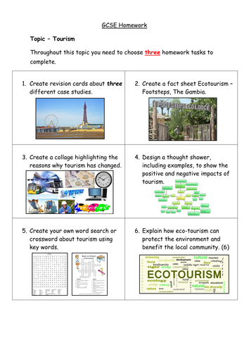 Edexcel A: Tourism Homework