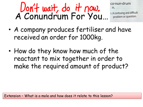 Calculating Masses in Reactions, Percentage Composition and Percentage Yield