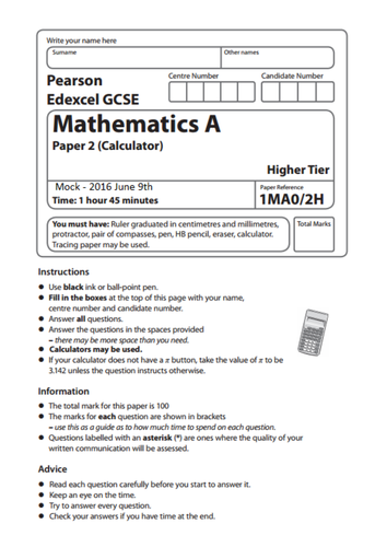 2016 Maths GCSE Predicted Topic List 9th June Higher and Foundation Papers and Booklets