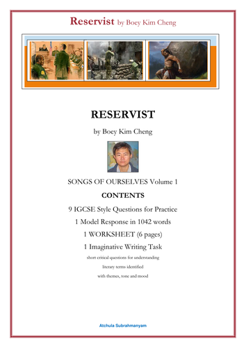 RESERVIST by Boey Kim Cheng  9 IGCSE Style Questions_1 Worksheet and 1 Model Response 1016 words