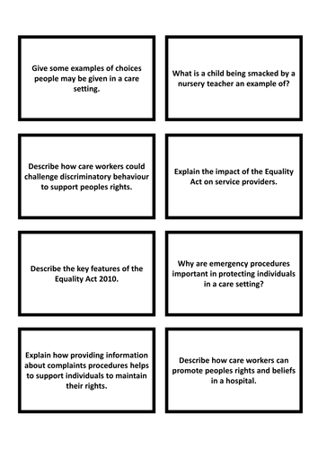 OCR Cambridge Nationals Health and Social Care RO21 Revision Cards