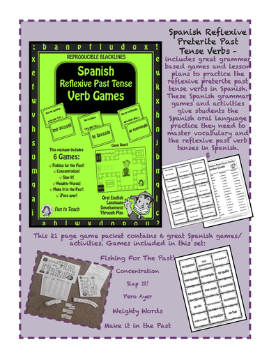 Spanish Reflexive Past Tense Verb Games - Games and Lesson Plans
