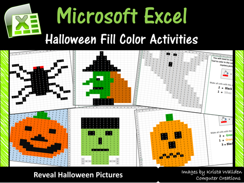 Excel Spreadsheets Halloween Mystery Pictures Fill Color Computer Lab