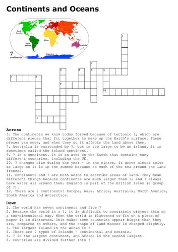 Continents and Oceans Crossword 