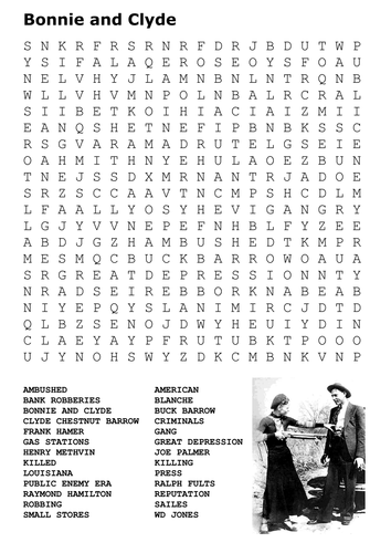 Bonnie and Clyde Word Search 