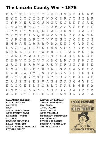 The Lincoln County War Word Search 
