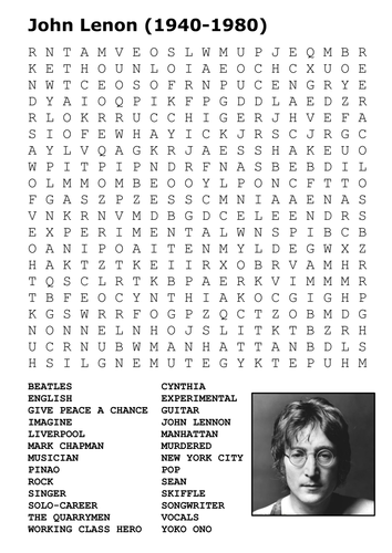 John Lenon Word Search 