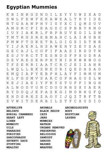 Egyptian Mummies Word Search 