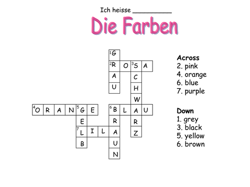 Colours - crosswords and wordsearch