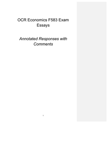 OCR Economics - F583 Exemplar Essays - Annotated Essay Pack 