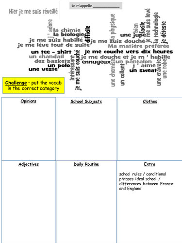 Review of school vocabulary
