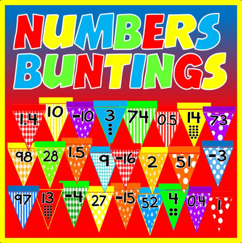 NUMBERS BUNTINGS - DISPLAY 10-100 DECIMALS NEGATIVE NUMBERS EARLY YEARS  KS1-2