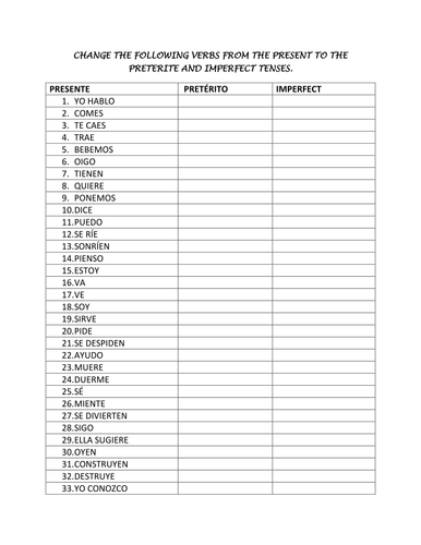 preterit imperfect verbs worksheet spanish | Teaching Resources