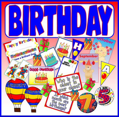 HAPPY BIRTHDAY TEACHING RESOURCES EYF KS1-2 DISPLAY MONTHS CLASSROOM CARDS