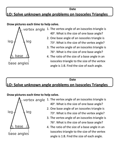 Isosceles Triangle Angle Questions Finding Missing Angles