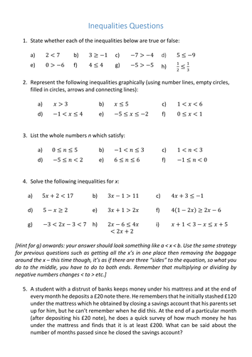 Gcse Inequalities Worksheet By Curingd Teaching Resources Tes