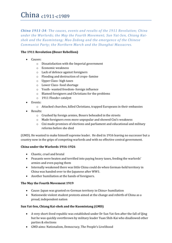 IGCSE Edexcel history - China