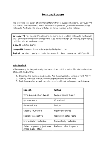 Purpose, Mode and Genre