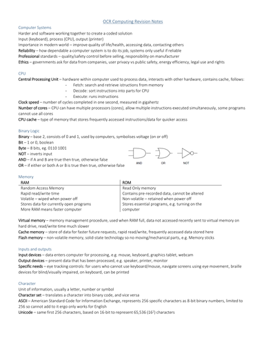 OCR GCSE A* COMPUTING REVISION NOTES (COMPLETE) | Teaching Resources