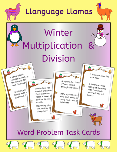 Winter Multiplication and Division Word Problem Task Cards